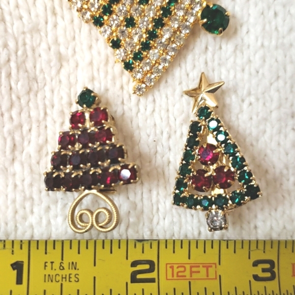 Vintage 3 Rhinestone Christmas Bell and Tree Brooches Pins EUC - Picture 11 of 12